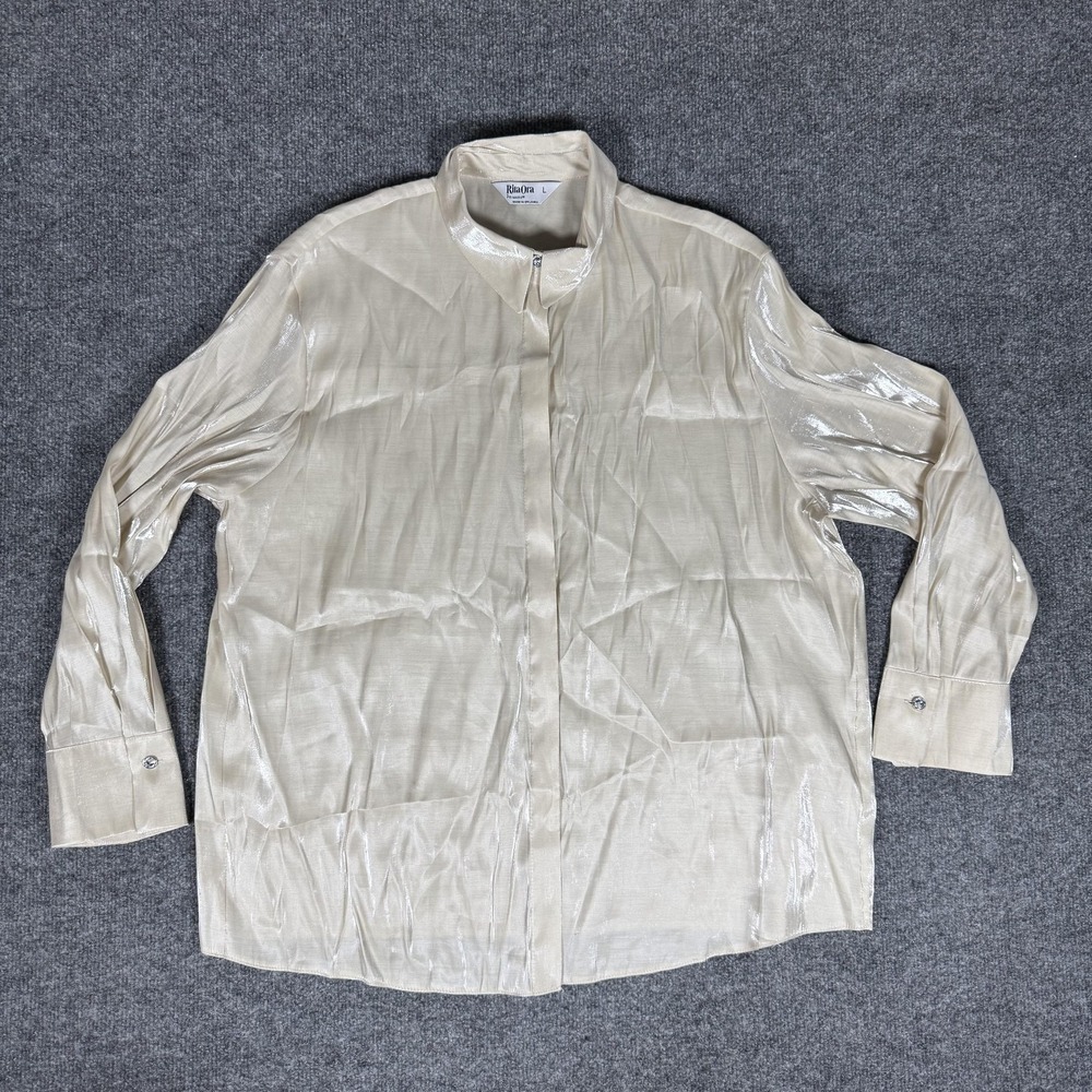 Rita Ora x Primark Shirt Womens‎ Large Champagne Satin Shimmer Button Front